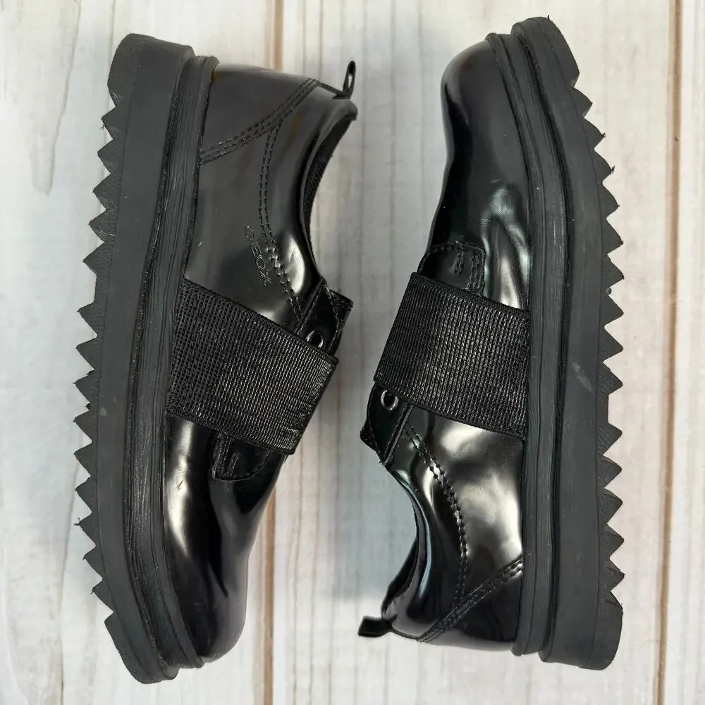 Geox Kids Respira Black‎ Patent Leather Chunky Sole Boys Shoes Size 1Y